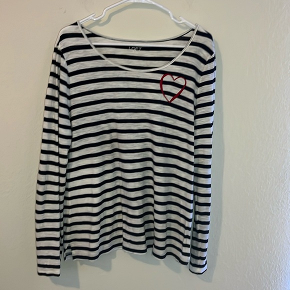 Tops - LOFT Striped Heart Top, Size M